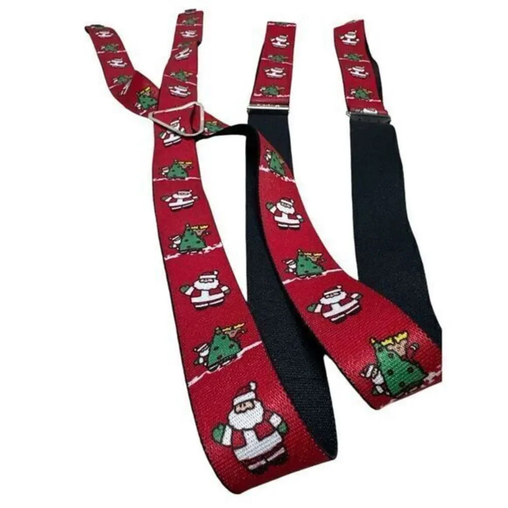 Vintage Pelican USA  Christmas Suspenders Santa Christmas Tree Red‎ Adjustable